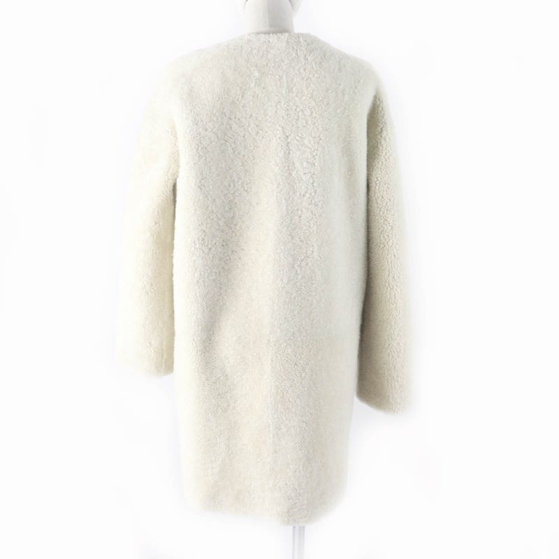 Louis Vuitton Sheepskin Reversible Belt Design Collarless Mouton Coat Black/whit