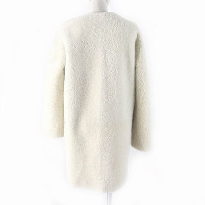 Louis Vuitton Sheepskin Reversible Belt Design Collarless Mouton Coat Black/whit