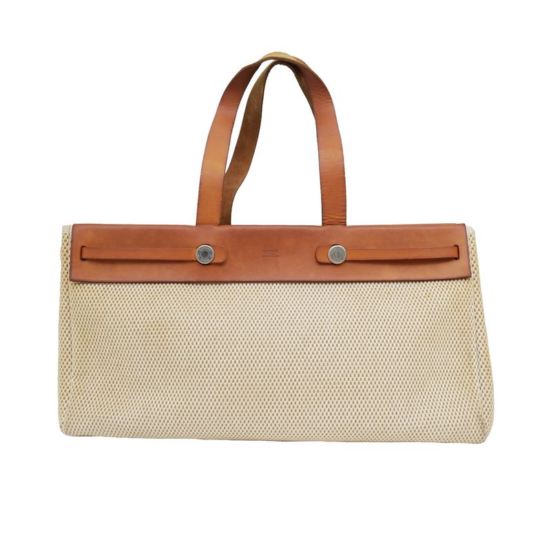 Hermes Herbag Her Bag Cabas MM Toile GM Tote Bag Hand Silver Hardware