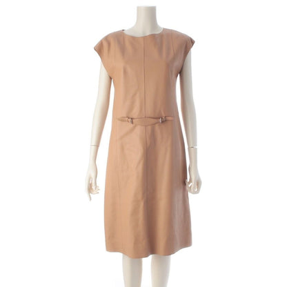 Hermes Deerskin Leather Sleeveless Dress Beige 38