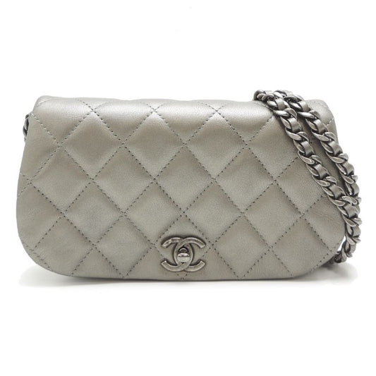 Chanel Shoulder Bag Lambskin Silver
