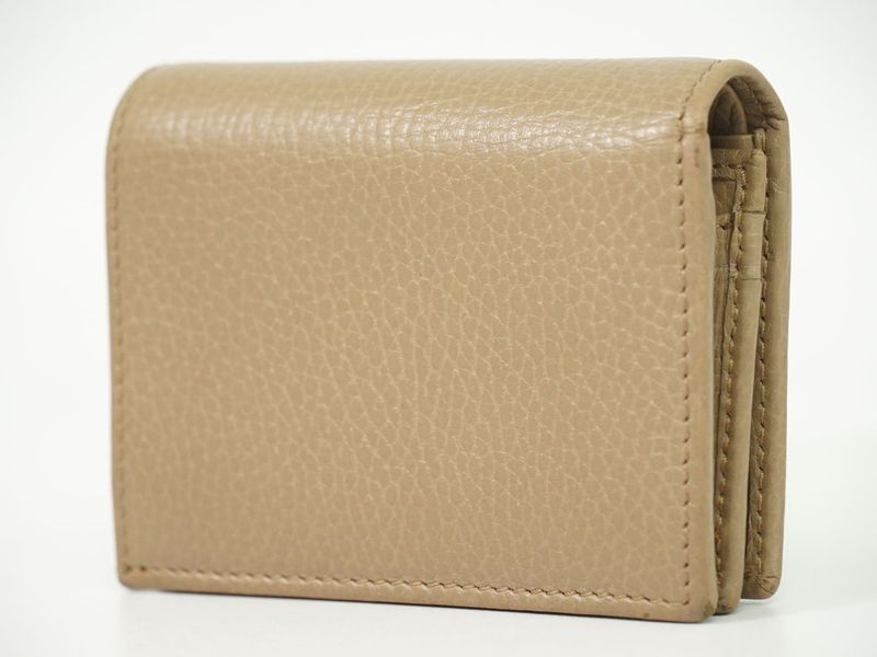 Authentic Gucci GG Marmont Fold Wallet Compact Wallet Leather Beige 456126