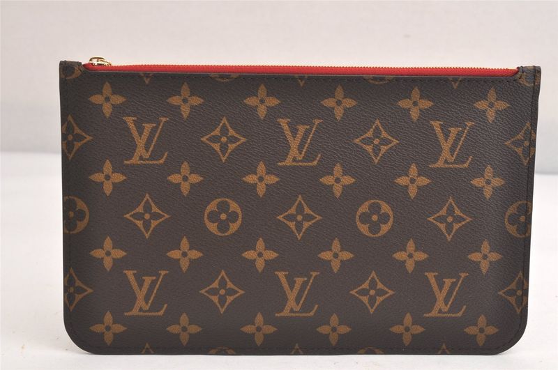 Louis Vuitton Monogram Neverfull GM Pouch Wallet Clutch Bag Red 3393n