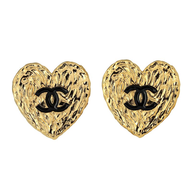 Chanel Earrings Heart Motif Earrings Gold/black