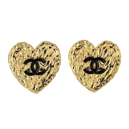 Chanel Earrings Heart Motif Earrings Gold/black