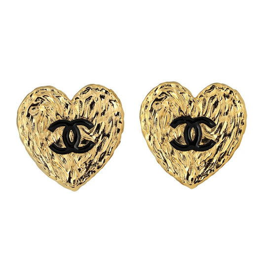 Chanel Earrings Heart Motif Earrings Gold/black