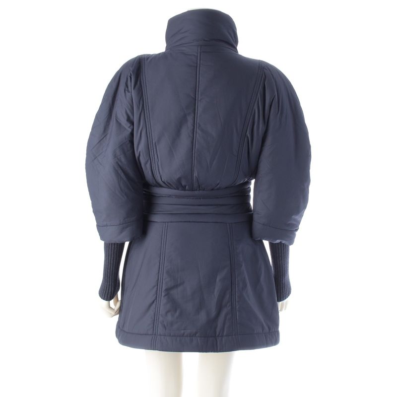 Chanel 14AW Wool Ribbed Knit Switch Down Jacket Coat Outerwear P50141 Navy 34