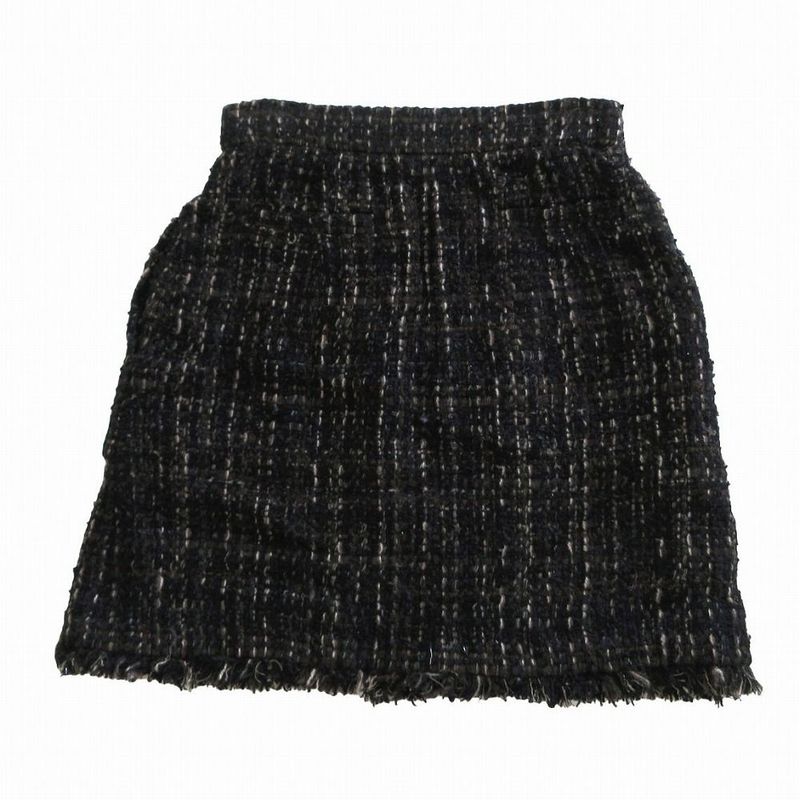 Chanel P41816v30481 Tweed Skirt Coco Mark Button Knee Length Black Size M