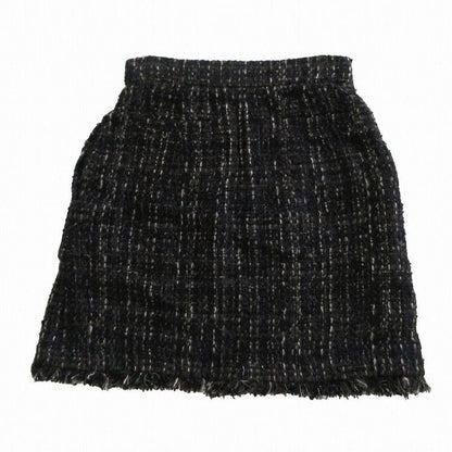 Chanel P41816v30481 Tweed Skirt Coco Mark Button Knee Length Black Size M