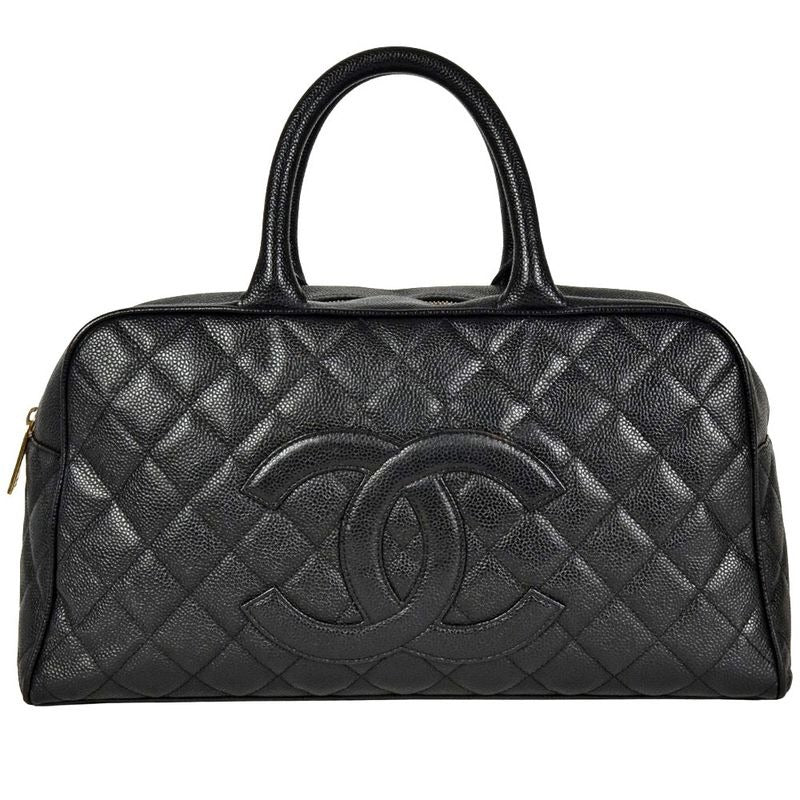 Chanel Quilted Mini Boston Bag Caviar Leather Black