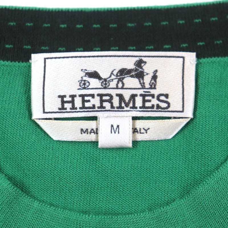 Hermes 22AW 100% Wool H Embroidery Crew Neck High Gauge Knit Sweater Green M