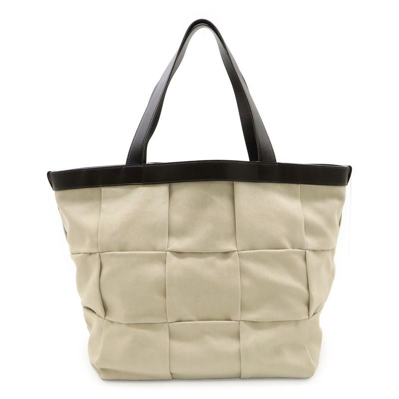 Bottega Veneta Arco Tote Bag Canvas Leather Beige Dark Brown V44