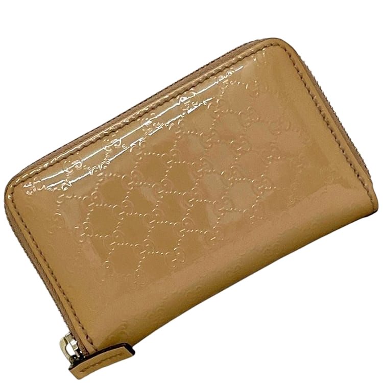 Gucci Coin Case Pouch Micro Guccissima Patent Leather Beige GG Zipper
