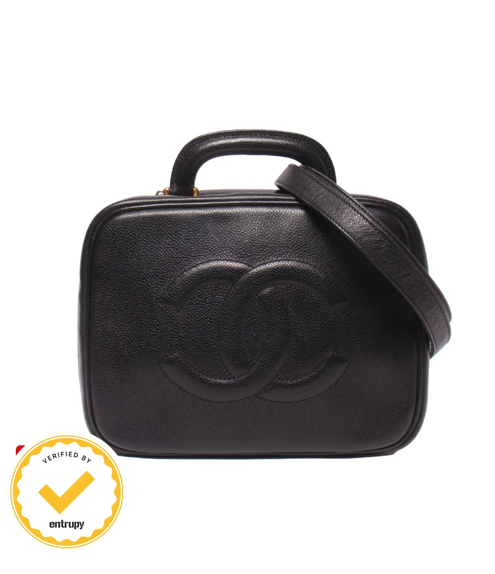 Chanel 2-Way Vanity Shoulder Bag Crossbody CC Logo Caviar Leather Gold No 5
