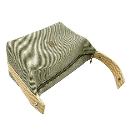 Hermes Brid A Black GM Pouch Wool Cotton Green Handbag For Bath Women