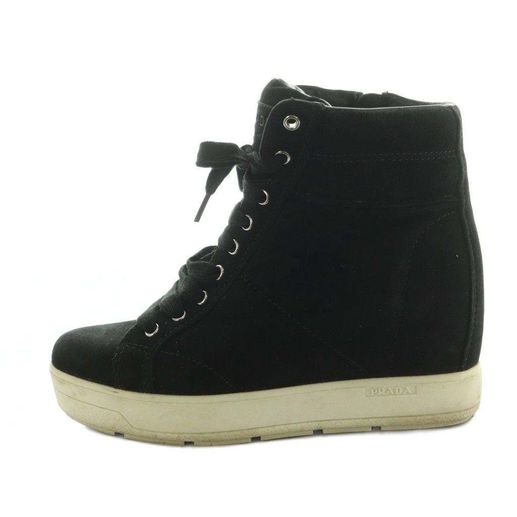 Prada Sport High-Top Sneakers Shoes Thick Sole Suede Black 35.5