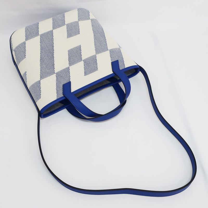 Hermes Ambie PM Handbag Shoulder Bag 2WAY Blue-white U Stamp Canvas