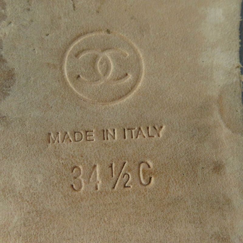 CHANEL 17G G31630 Flat Leather Shoes With Coco Mark Black Beige 34.5 With Box