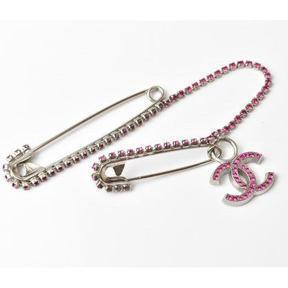Chanel Brooch Pin Rhinestone Silver Magenta