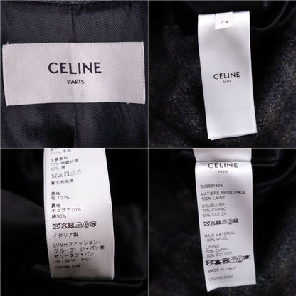Celine Long Coat Double Breasted Check Wool