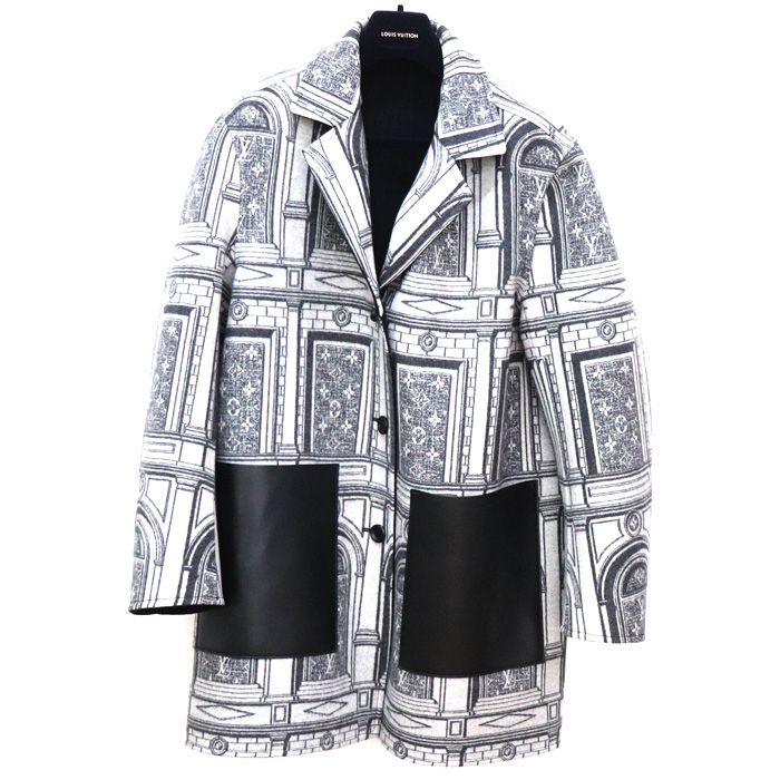 Louis Vuitton Monogram Architecture Jacquard Reversible Pea Coat Black Gray