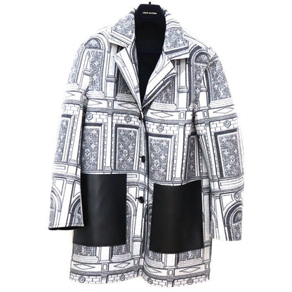 Louis Vuitton Monogram Architecture Jacquard Reversible Pea Coat Black Gray
