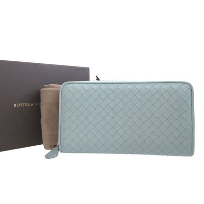 Bottega Veneta Intrecciato Leather Light Blue Round Zipper Long Wallet 1370