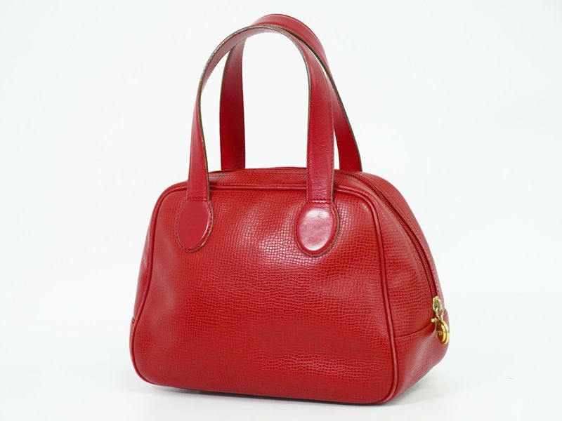 Authentic Christian DIOR Leather Mini Boston Bag Handbag Red Bag Pre-owned