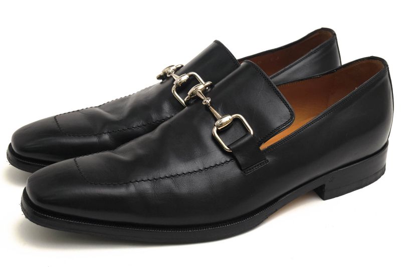 Gucci Bit Loafers Shoes Men Leather Genuine Black 204396 Horsebit Leather Sole
