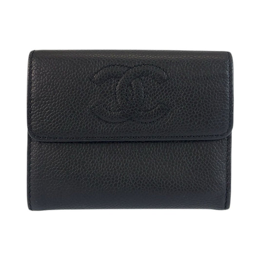 Chanel CC Logo Black Leather Compact Wallet