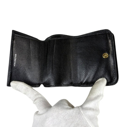 Balenciaga Trifold Wallet Logo Print Black Leather Cash Mini — view 5