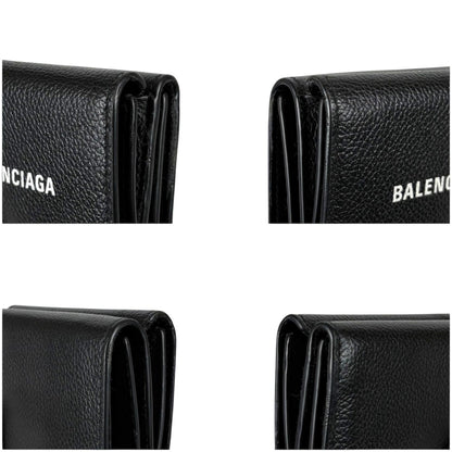 Balenciaga Trifold Wallet Logo Print Black Leather Cash Mini — view 7