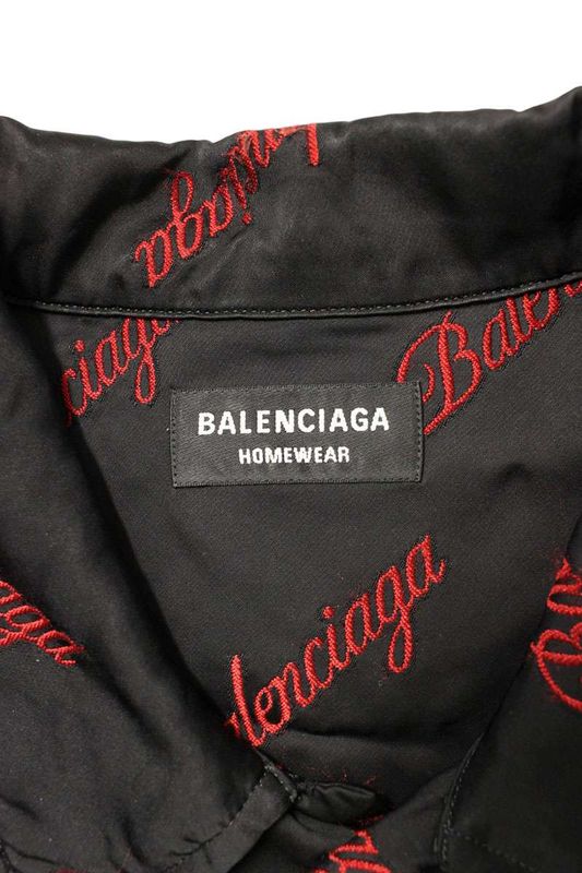 Balenciaga 658841 Tkd52 Rayon Short Sleeve Shirt With Logo Pattern Men's 36
