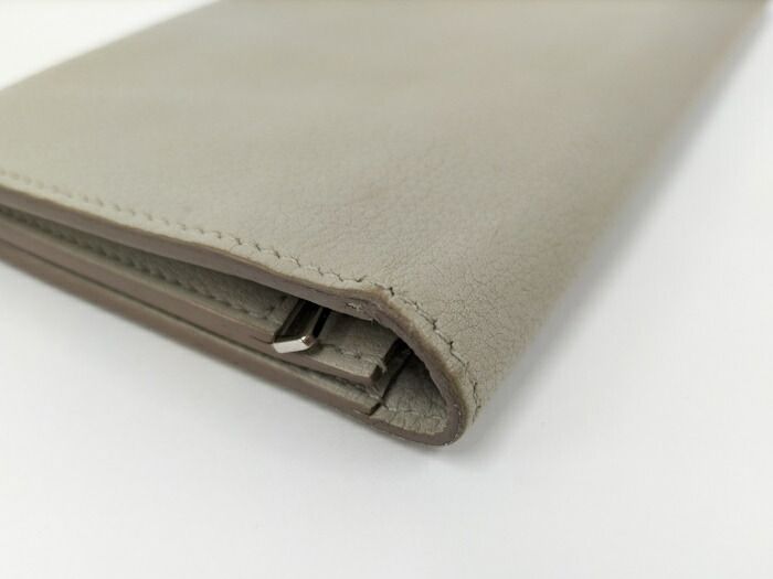 Hermes Citizen Long Silk Inn Bifold Long Wallet Leather Gray C Engraved