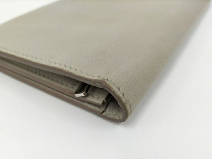 Hermes Citizen Long Silk Inn Bifold Long Wallet Leather Gray C Engraved