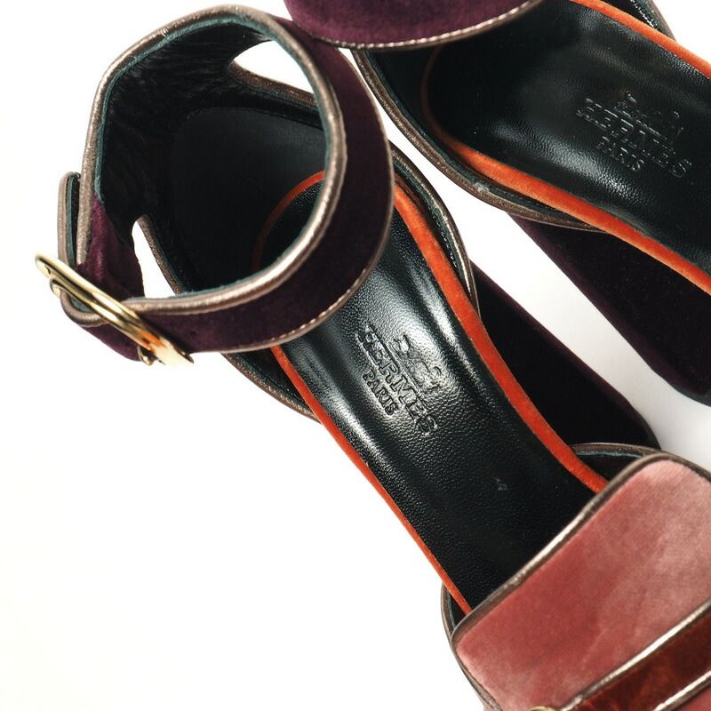 Hermes Sandals Size 35.5 Ankle Strap Sandals Shoes Velour Chunky