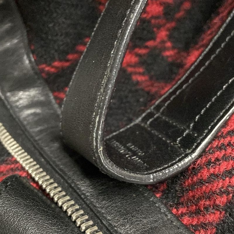 Saint Laurent Paris Boston Bag 360195 Red And Black Checked Wool Leather