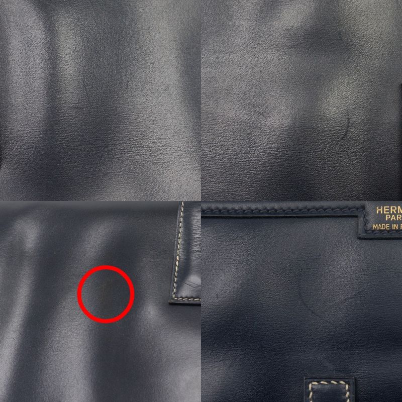 Hermes Jigier PM Vintage Box Calf Navy 0Q Unisex Clutch Bag