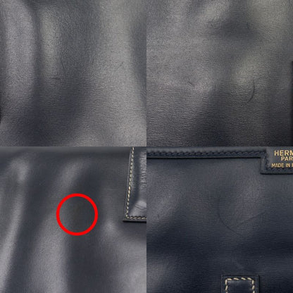 Hermes Jigier PM Vintage Box Calf Navy 0Q Unisex Clutch Bag