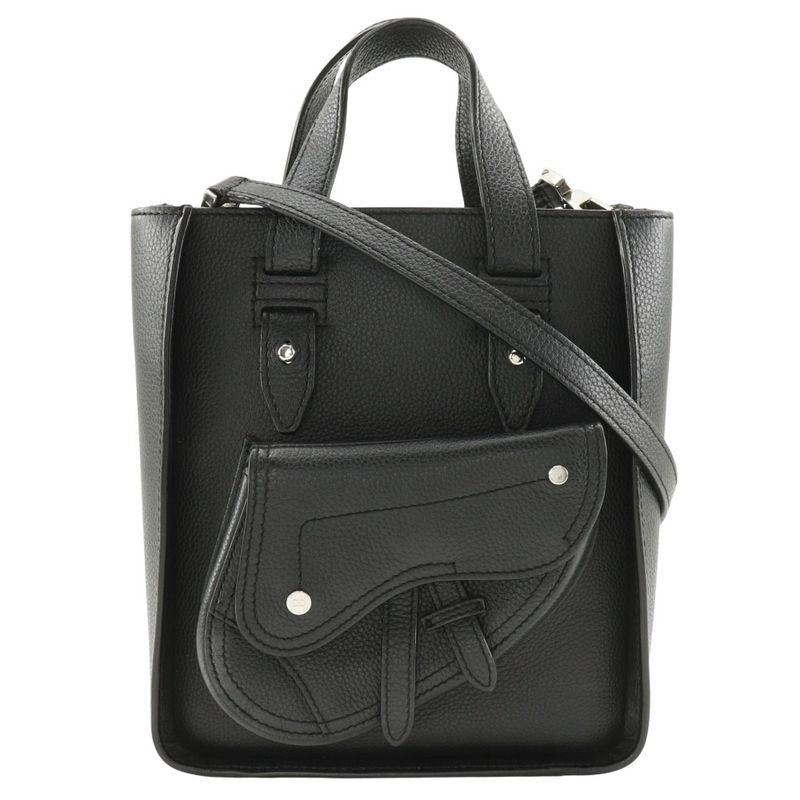 Christian Dior Saddle Mini Tote 2-Way Shoulder Bag Calf Black