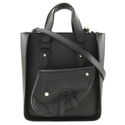 Christian Dior Saddle Mini Tote 2-Way Shoulder Bag Calf Black