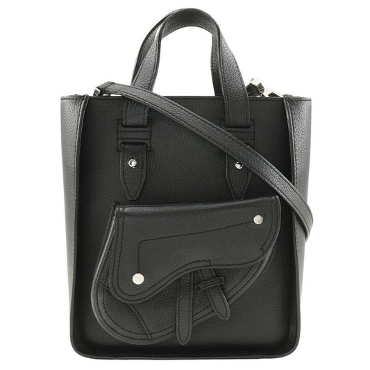 Christian Dior Saddle Mini Tote 2-Way Shoulder Bag Calf Black