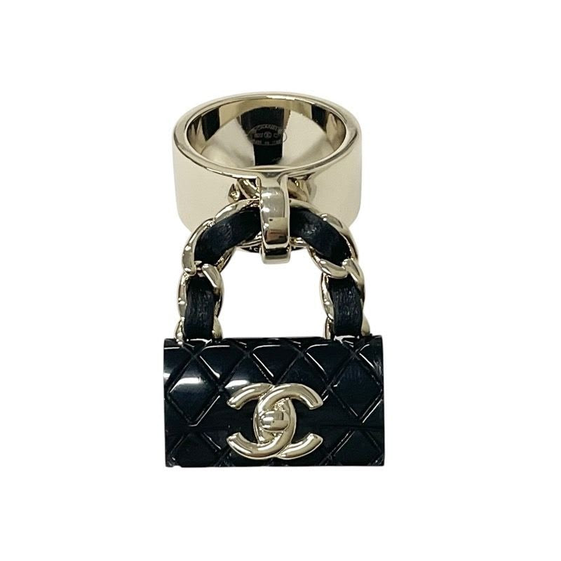 Chanel Ring Gold Black Quilted Bag Charm