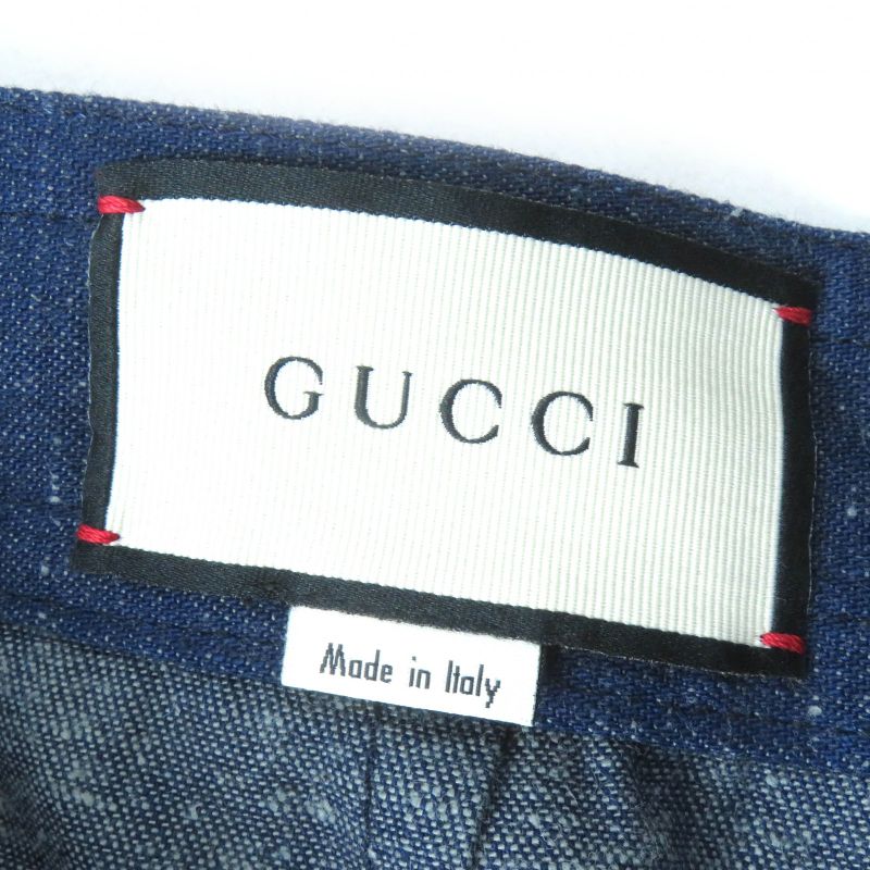 Gucci 521009) 100% Cotton Webline GG Logo Button Rabbit Embroidered Denim