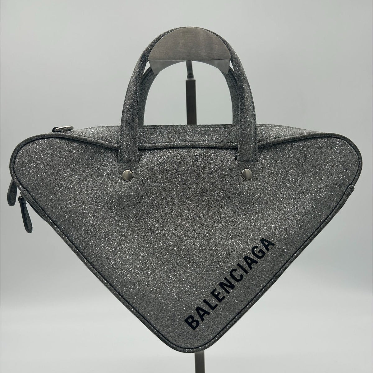 Balenciaga Silver Glitter Shoulder Bag Triangle