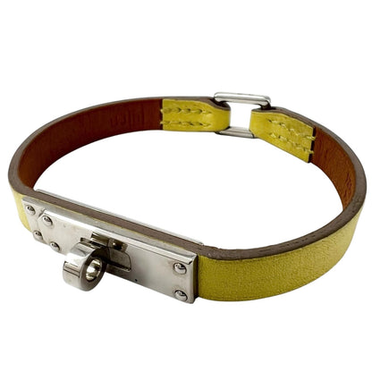 Hermes Micro Kelly Leather Yellow Bracelet Silver