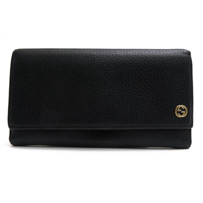 Gucci Long Wallet Women Leather Black Interlocking Continental