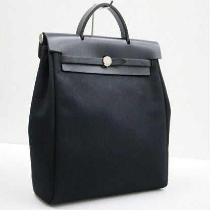 Hermes Herbag a Dos PM Black Silver Toile Officier Vache