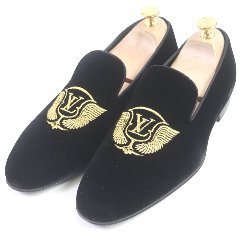 Louis Vuitton Hauteuil Line LV Logo Gold Embroidery Velvet Opera Shoes Loafers