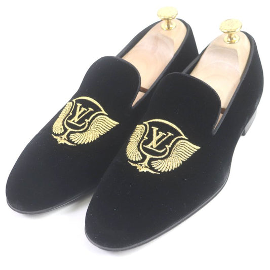 Louis Vuitton Hauteuil Line LV Logo Gold Embroidery Velvet Opera Shoes Loafers